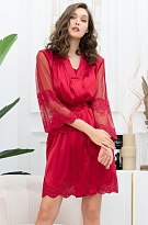 Шёлковый халат красный с полупрозрачными рукавами Аурелия 3893 Mia-Amore