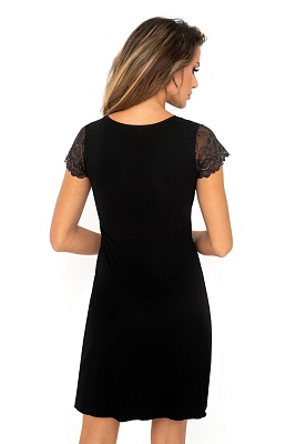 Сорочка ночная короткая чёрная с рукавом из вискозы с кружевом Ванесса Donna