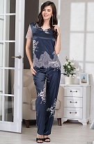 Шёлковая пижама женская топ с брюками Александрия 3576 Mia-Amore