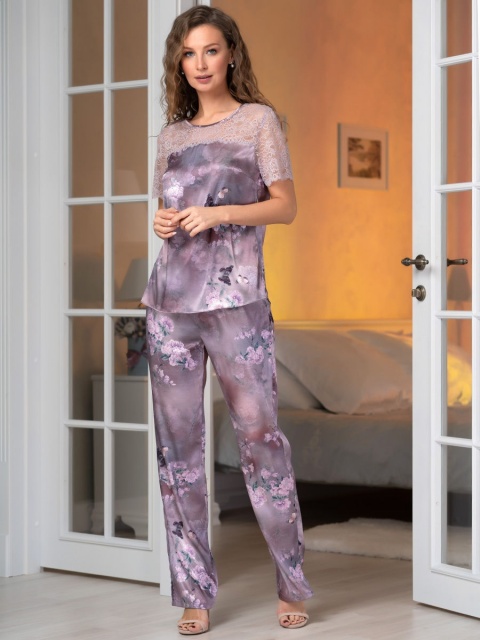 Шёлковая пижама женская топ с брюками Аврора 3656 Mia-Amore