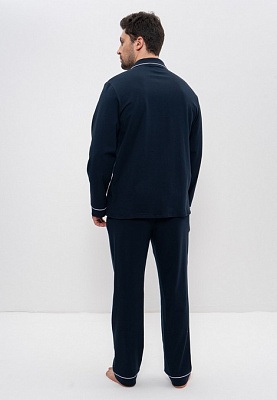 Пижама мужская хлопковая жакет на пуговицах с брюками 1128 синий CLEO