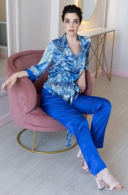 Шёлковая пижама жакет на пуговицах и однотонные брюки 3096 Ариэль Mia-Amore