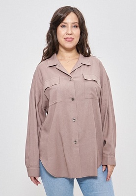 Рубашка женская из льняной ткани большие размеры 1406 Cleo кофейный