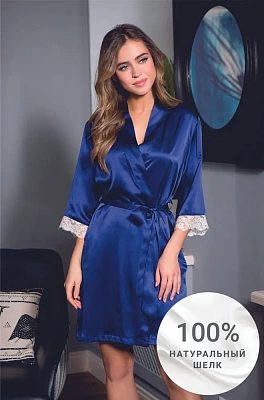 Шёлковый домашний женский халат Миа-Миа Kristy Кристи 15113 синий