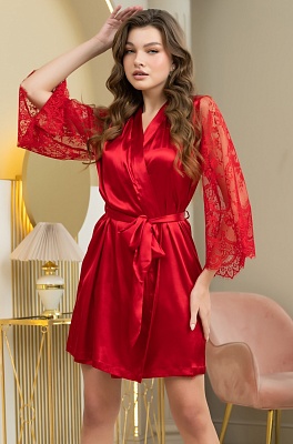 Элегантный красный халат с кружевными рукавами Эстер 7293 Mia-Amore