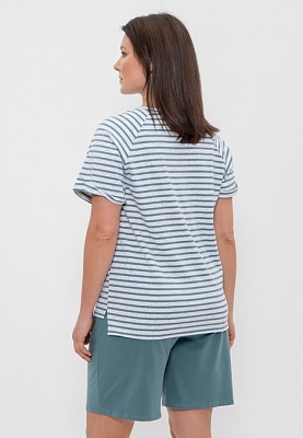 Костюм женский футболка с шортами 1152 Cleo оливковая полоска