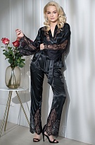 Элегантный чёрный комплект жакет с брюками с кружевом ANETTA 7256 Mia-Amore