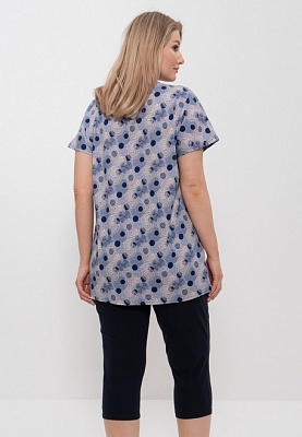 Костюм женский летний футболка с бриджами хлопковый 774 Cleo синий круги