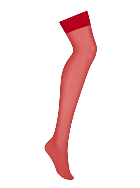 Чулки красные с широкой резинкой для ношения с поясом S 800 Obsessive