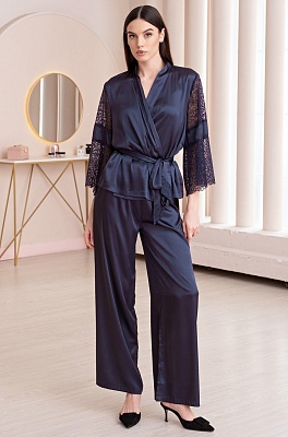Эффектная пижама жакет брюки топ с кружевом черника MISTY 7266 Mia-Amore