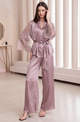Эффектная пижама жакет брюки топ с кружевом латте MISTY 7266 Mia-Amore