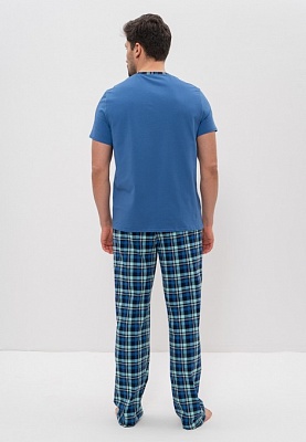 Хлопковая пижама мужская футболка со штанами васильковый 975 CLEO