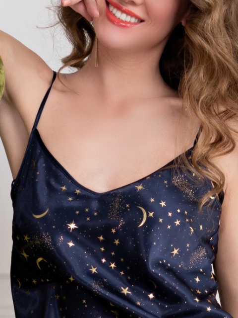 Пижама женская атласная топ с шортами с принтом звёзд Старлайт 8742 Mia-Amore