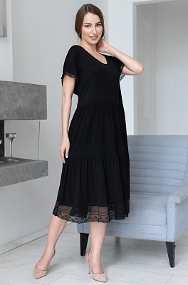 Сорочка чёрная длинная с кружевом большие размеры 1938 Алексис Mia-Amore