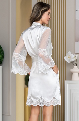 Шёлковый халат белый с полупрозрачными рукавами Аурелия 3893 Mia-Amore