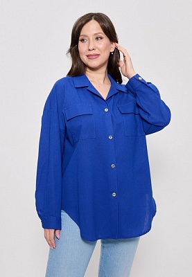Рубашка женская из льняной ткани большие размеры 1406 Cleo васильковая