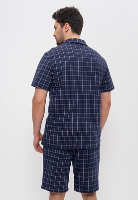 Комплект мужской домашний рубашка с шортами 1137 син/клетка CLEO