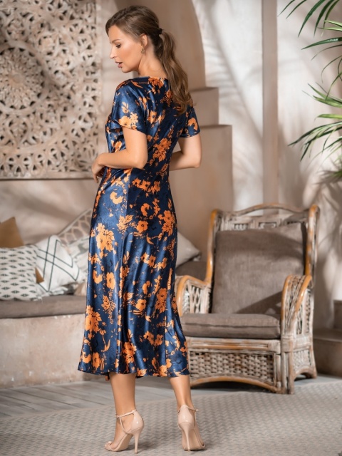 Шёлковое платье домашнее длинное с рукавом Кьяра QIARA 3828 Mia-Amore