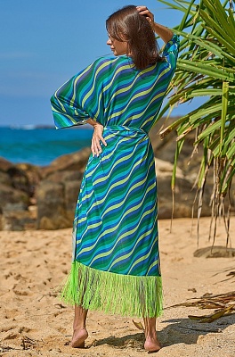 Длинная в пол туника для пляжа с длинным рукавом и цветным принтом Argento 