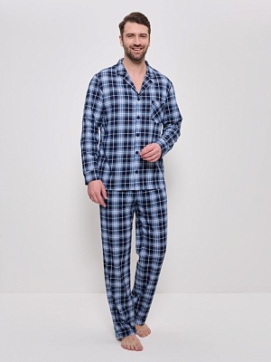 Пижама мужская хлопковая на пуговицах с брюками 980 син/джинсовый CLEO