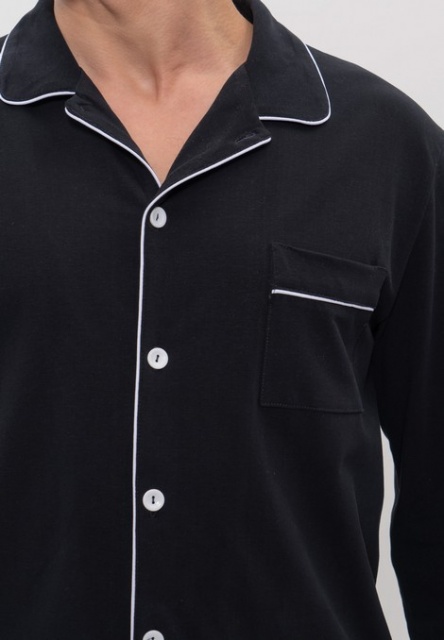 Пижама мужская хлопковая жакет на пуговицах с брюками 1128 чёрный CLEO