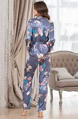 Шёлковая пижама из жакета на пуговицах и брюк Генриетта 3765 Mia-Amore