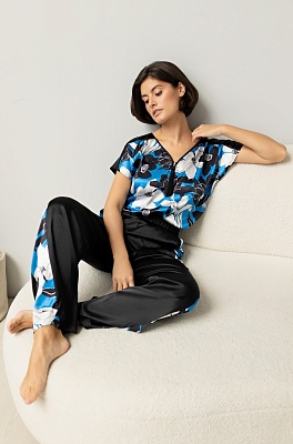 Стильный комплект атласный блуза брюки с молнией Мартина 7325 Mia-Amore