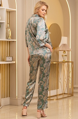 Шёлковая пижама женская рубашка с брюками Донателла 3126 изумруд Mia-Amore