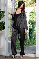 Чёрная пижама женская топ брюки рубашка однотонная Джулия 8735 Mia-Amore