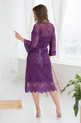Прозрачный халат с изящным кружевом Лолита 17467 фиолетовый Миа-Миа