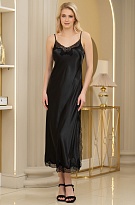 Шёлковая ночная сорочка чёрная длинная с кружевом Арианна 3944 Mia-Amore