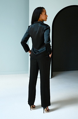 Шёлковая пижама женская чёрная из жакета и брюк Vanda Ванда 15186 Mia-Mia