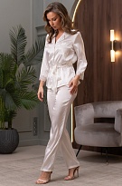 Шёлковая пижама белая жакет на пуговицах с брюками Арианна 3946 Mia-Amore