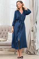 Шёлковый халат женский длинный на пуговицах синий 3799 FRIDA Mia-Amore