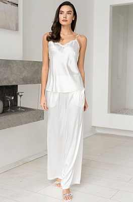 Шёлковая пижама белая топ брюки-палаццо и жакет Марджери 3966 Mia-Amore