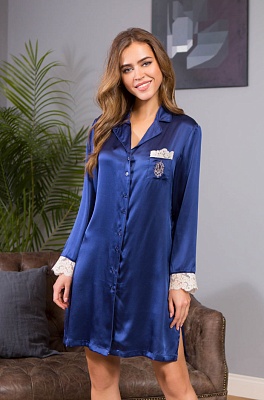 Шёлковая женская домашняя рубашка Миа-Миа Kristy Кристи 15114 синяя
