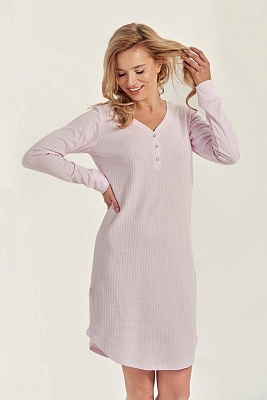 Сорочка с рукавом в стильный рубчик хлопковая розовая 3002 SISI Taro Польша Сорочка с рукавом в стильный рубчик хлопковая розовая 3002 SISI Taro Польша