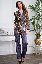 Шёлковая пижама женская жакет на запахе и брюки Армани Голд 3426 Mia-Amore