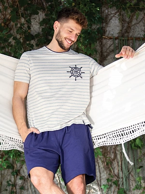 Пижама мужская футболка с шортами MNS 370 KEY Пижама мужская футболка с шортами MNS 370 KEY