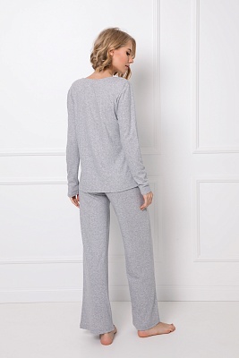 Элегантный серый женский комплект для дома из лонгслива и брюк VIVIENNE Aruelle