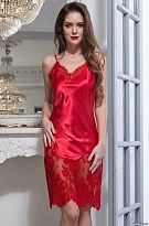 Красная сорочка средней длины из атласа с кружевом 2084 Фламенко Mia-Amore