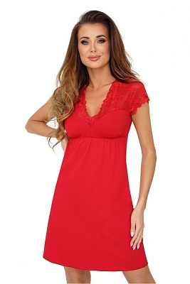 Элегантная сорочка ночная красная с кружевом короткая KLARISA Donna
