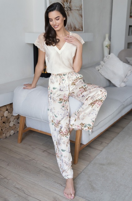 Шёлковая пижама топ с коротким рукавом и широкие брюки Амели 5046 Mia-Amore