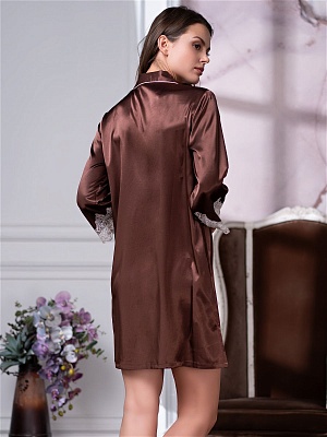 Шёлковый халат женский на пуговицах Мэрилин шоколад 3107 Mia Amore