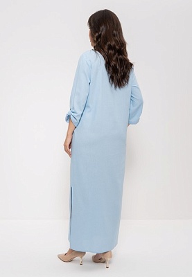 Платье женское льняное в пол прямое большие размеры голубой 1409 CLEO