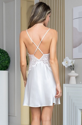 Шёлковая сорочка белая с подрезом и открытой спиной Аурелия 3890 Mia-Amore