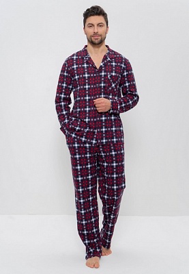 Пижама мужская хлопковая на пуговицах с брюками 980 син/кр CLEO