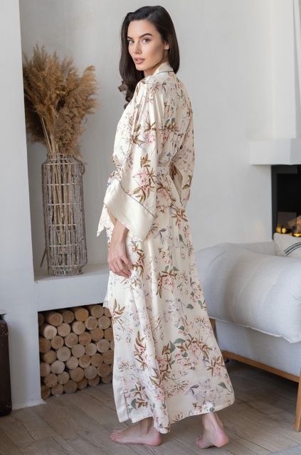 Шёлковый халат-кимоно домашний с широким рукавом Амели 5049 Mia-Amore