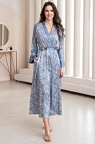 Шёлковый халат-кимоно длинный голубой/жемчуг 5169 Ребекка Mia-Amore