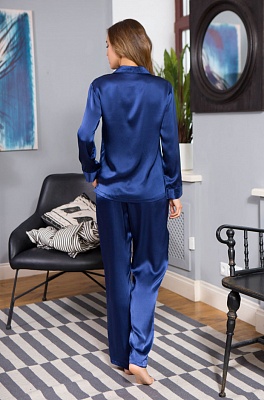 Синяя шёлковая пижама женская рубашка и брюки Кристи 15116 Mia-Mia